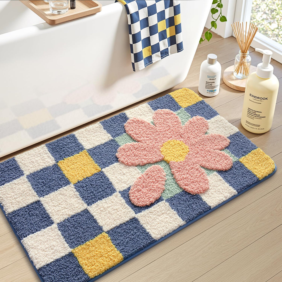LUMI Square Beach Bathroom Rug 32x32, Soft Absorbent Bath Mat, Non Slip