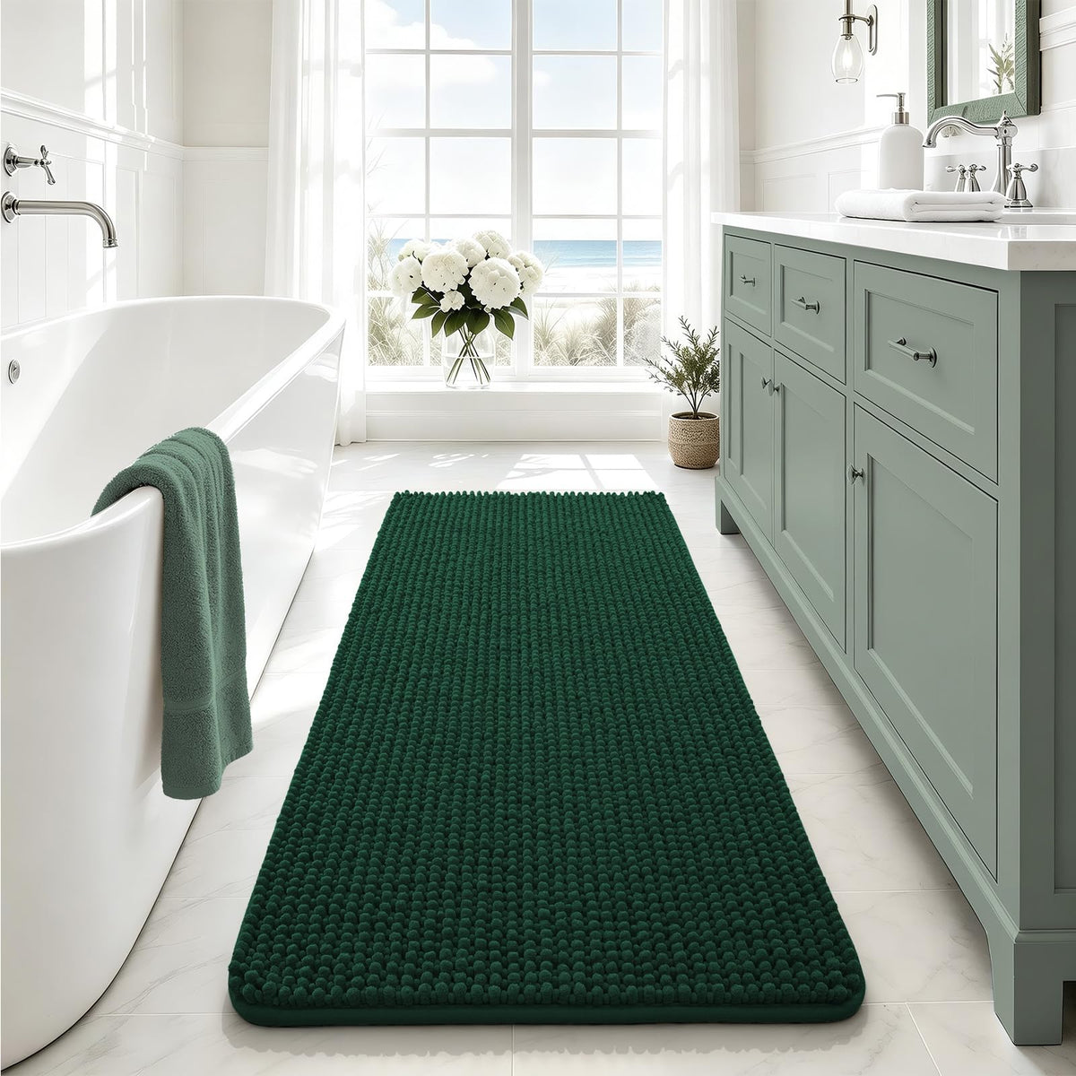 Ophanie Grey Bathroom Rugs 30x20, Soft Chenille Bath Mat, Non Slip Absorbent Quick Dry Light Gray Mats, Machine Washable Thick Small Area Rug Sets,Grip Bathmat for Shower,Toilet,Sink and Indoor Floor