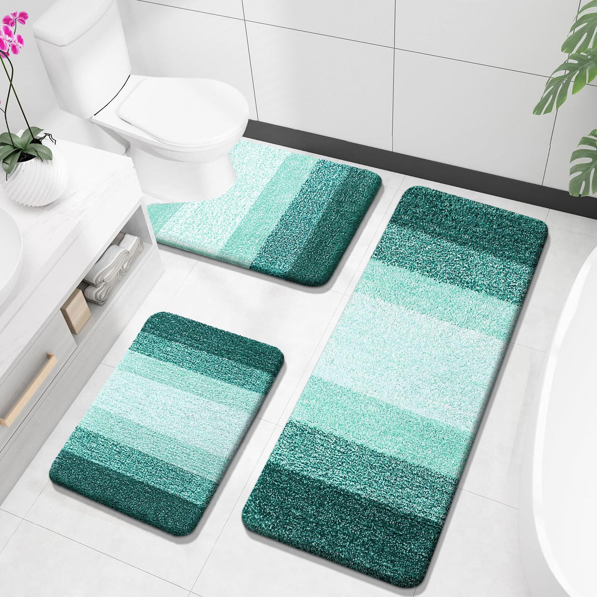 OLANLY Microfiber Bathroom Rugs Sets 3 Piece, Absorbent Bath Mats, Grey