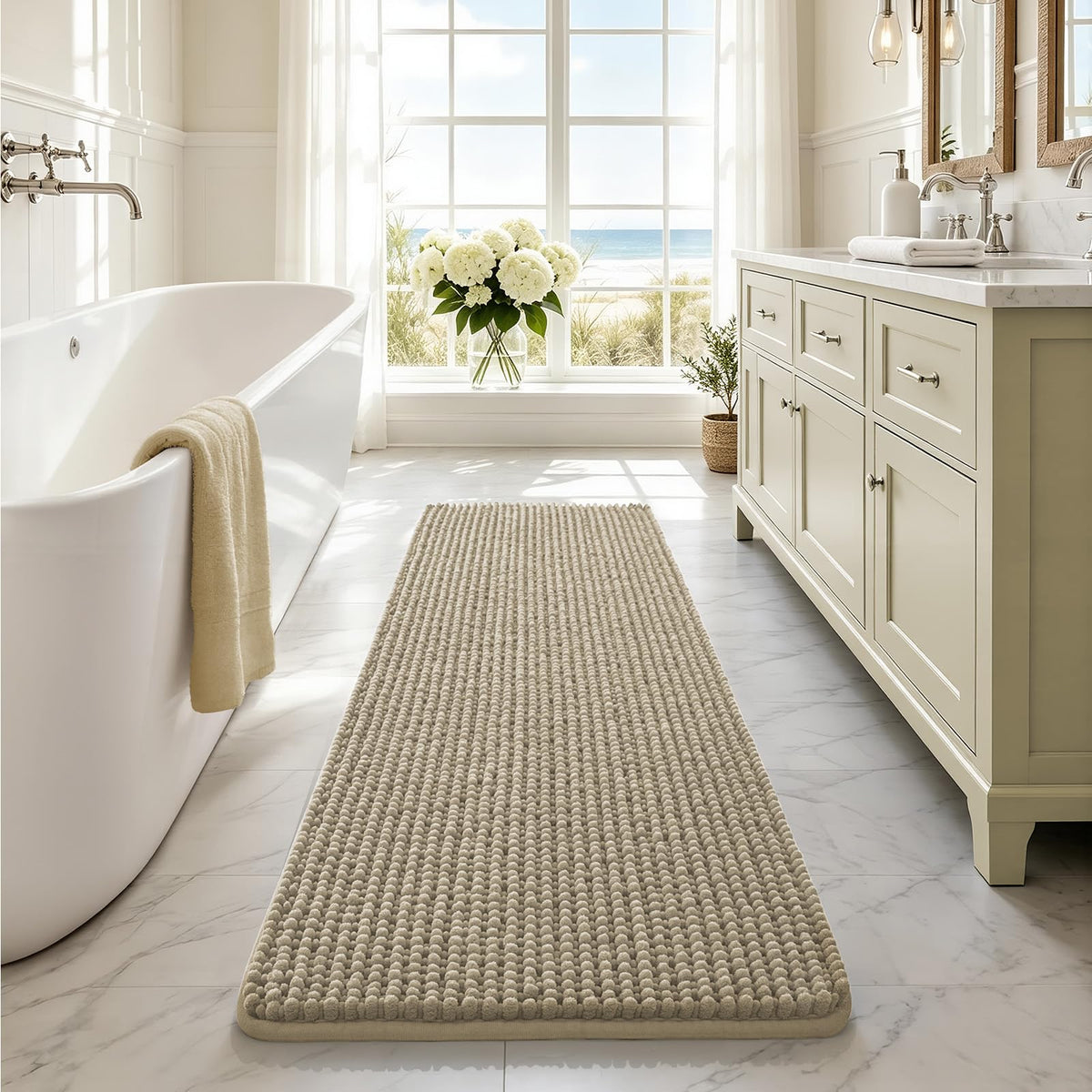 Ophanie Grey Bathroom Rugs 30x20, Soft Chenille Bath Mat, Non Slip Absorbent Quick Dry Light Gray Mats, Machine Washable Thick Small Area Rug Sets,Grip Bathmat for Shower,Toilet,Sink and Indoor Floor