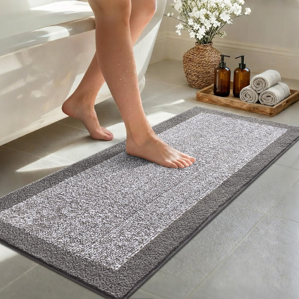 48x24 Long Bathroom Rugs Non Slip Washable, Soft Absorbent Bath Mat Blue