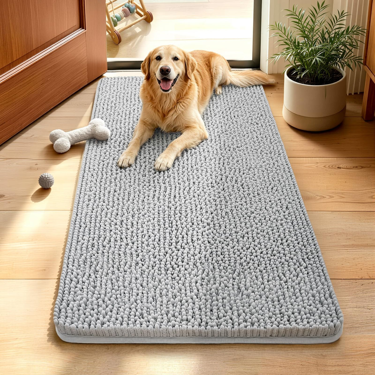 Ophanie Grey Bathroom Rugs 30x20, Soft Chenille Bath Mat, Non Slip Absorbent Quick Dry Light Gray Mats, Machine Washable Thick Small Area Rug Sets,Grip Bathmat for Shower,Toilet,Sink and Indoor Floor