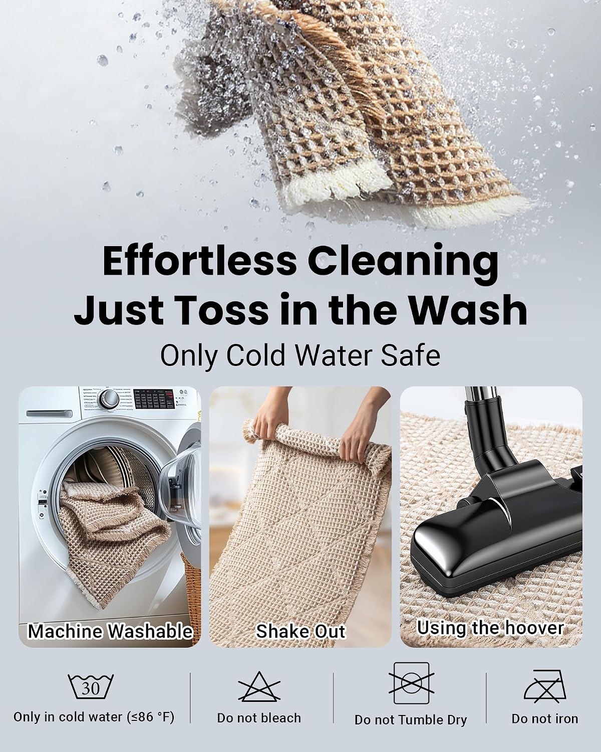 Furicher Waffle Bath Mat Set, Non Slip Bathroom Rugs 2 Piece, Brown & White
