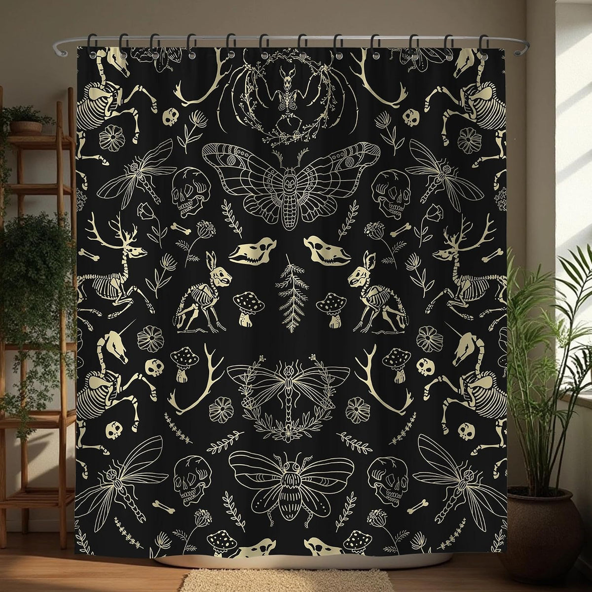 Black Goth Witchy Skull Shower Curtain Gothic Home Gift 72x72 Inches
