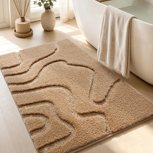 YIHOUSE Soft Bathroom Rugs 24" x 36", Non-Slip Absorbent Bath Mat, Beige