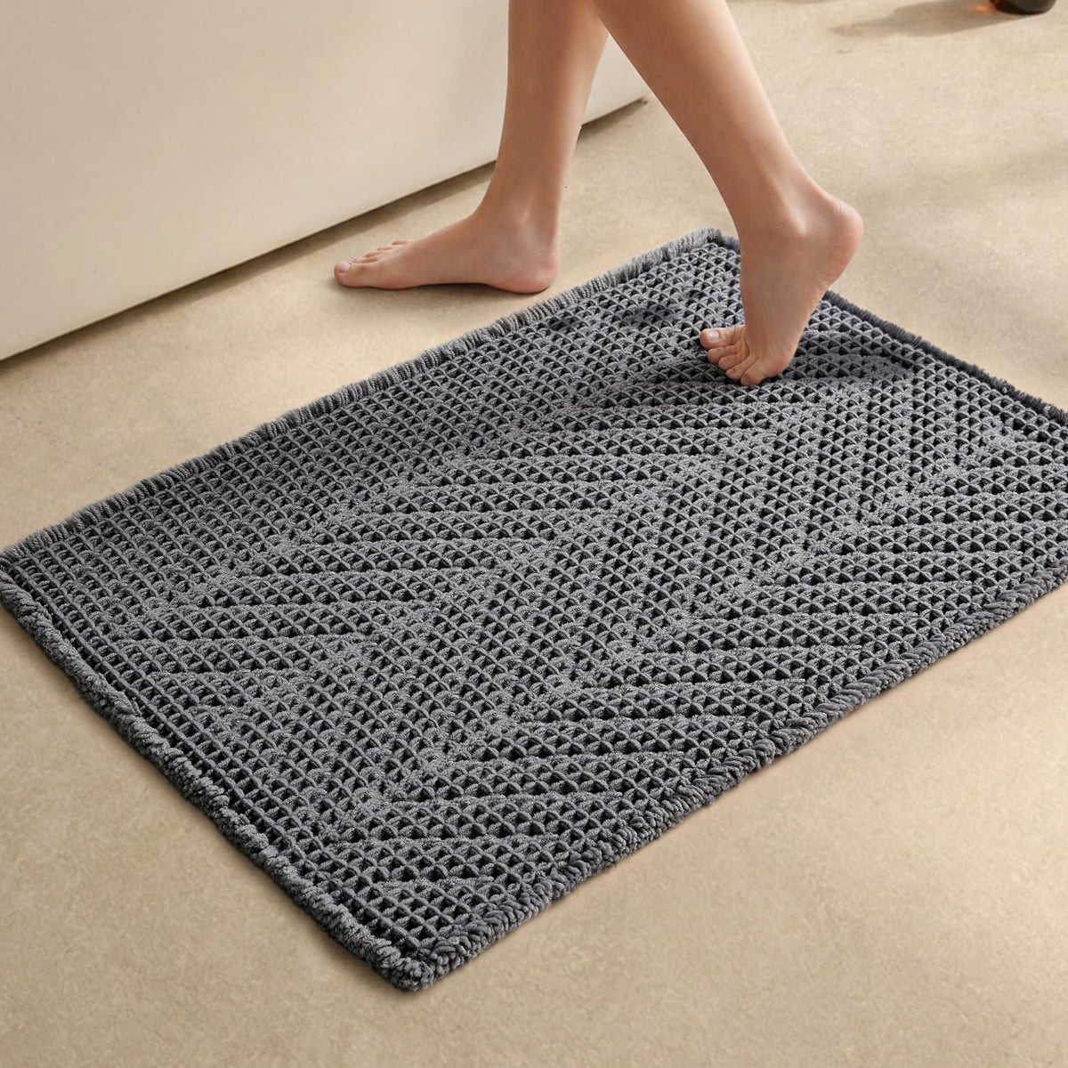 Sunfly Boho Herringbone Waffle Bath Mat, Ultra Soft Non-Slip Bathroom Rug - Super Absorbent & Quick Dry, Washable Bath Rug for Bathroom 16"x24" Taupe