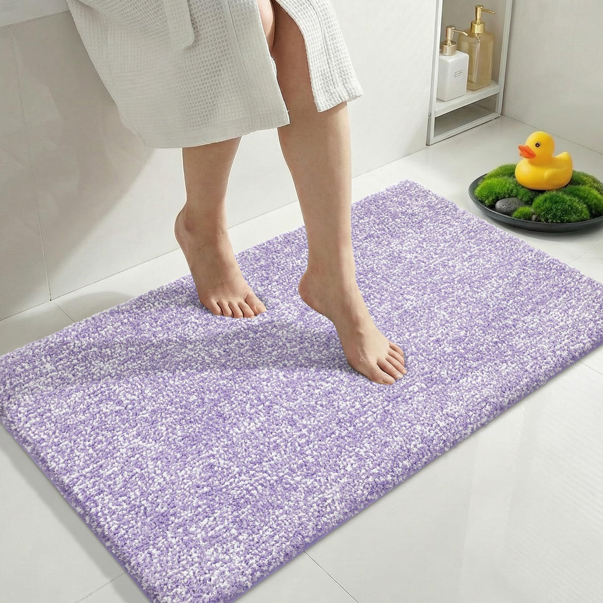 Yimobra Non Slip Machine Washable Bathroom Rug 32x20 Light Blue and White