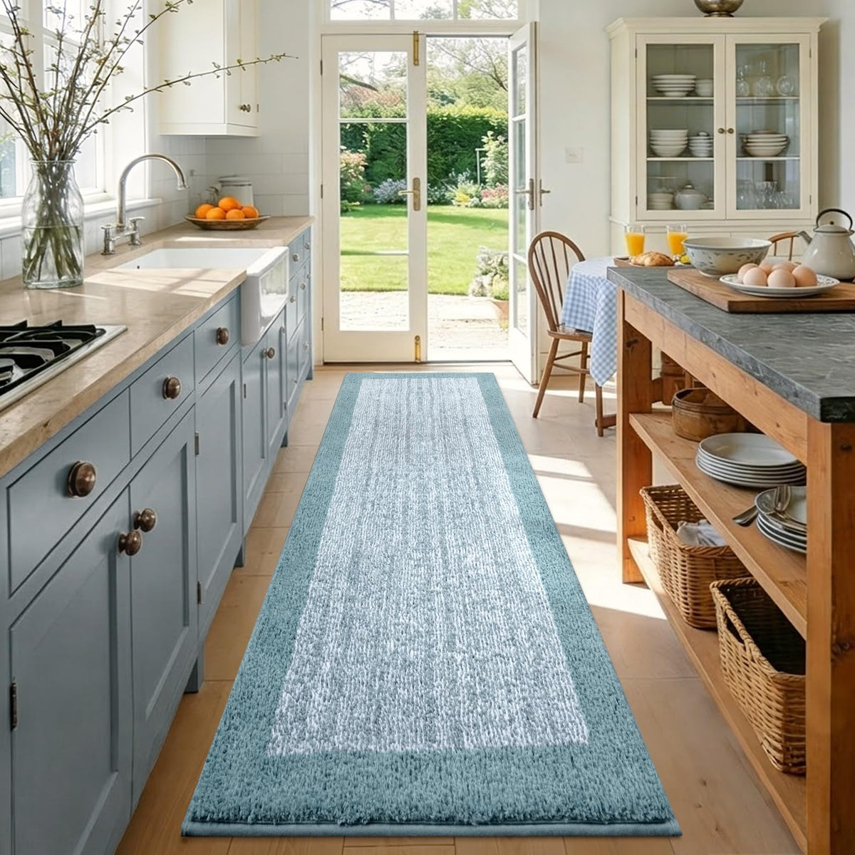 48x24 Long Bathroom Rugs Non Slip Washable, Soft Absorbent Bath Mat Blue