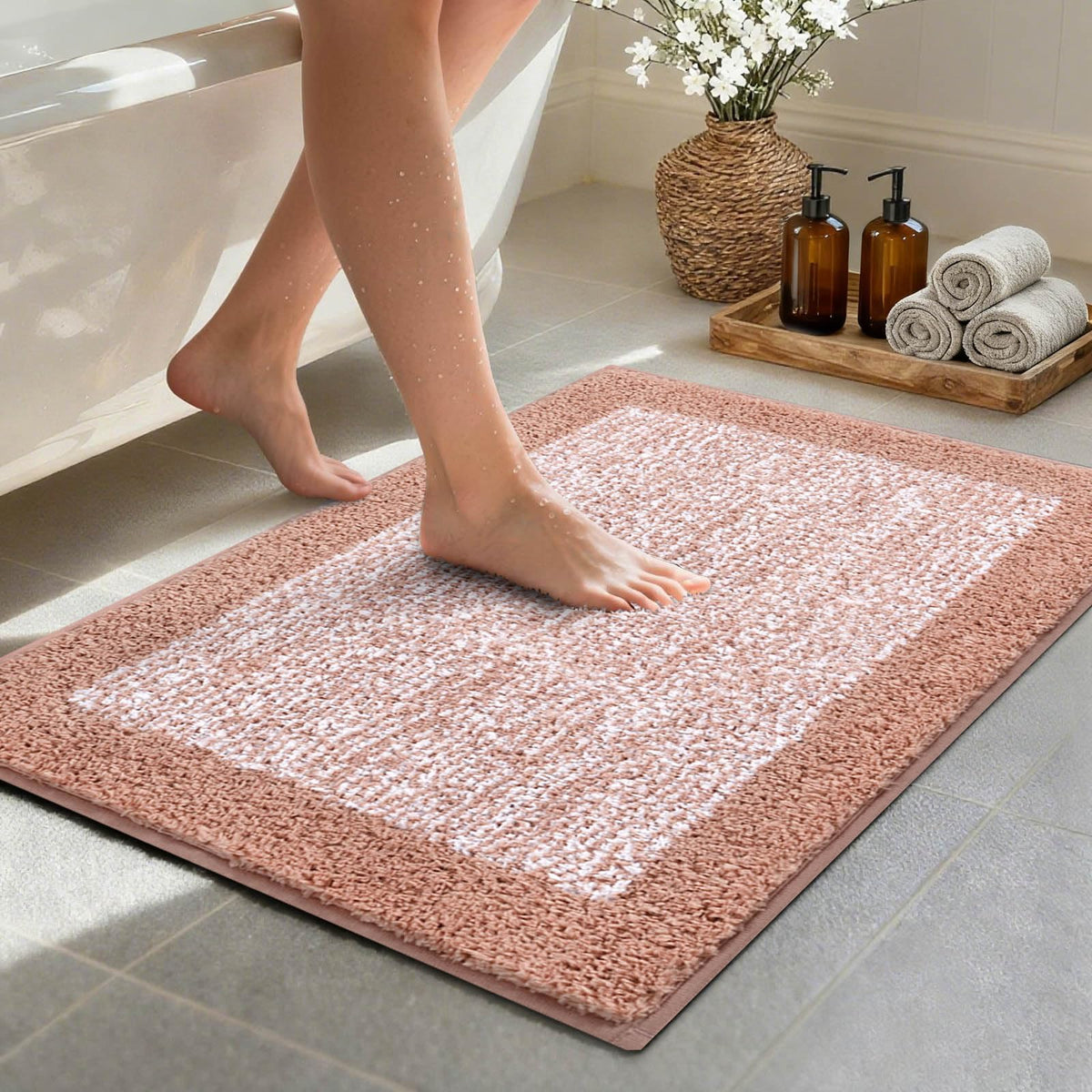 48x24 Long Bathroom Rugs Non Slip Washable, Soft Absorbent Bath Mat Blue