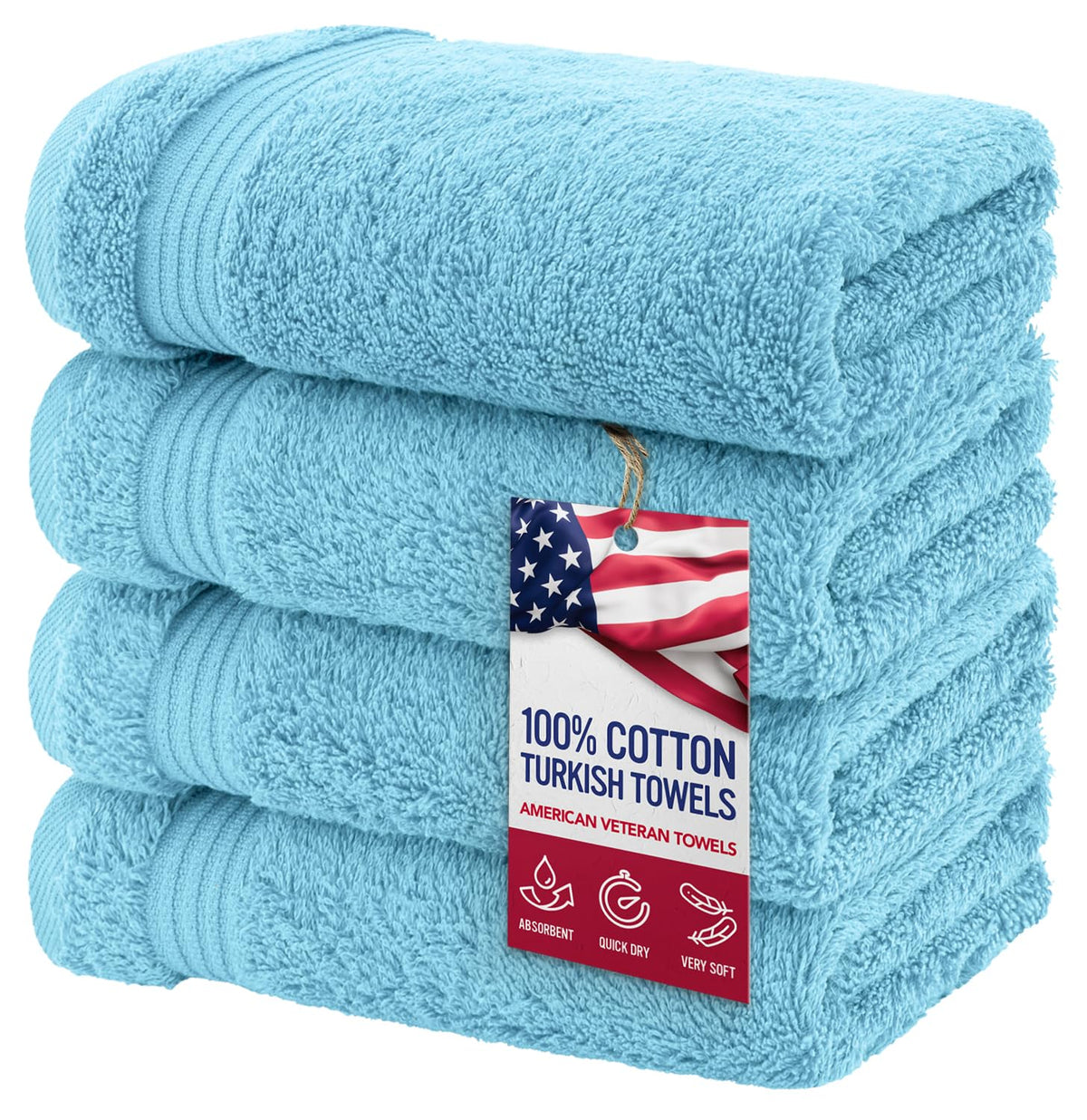 American Veteran Towel, Hand Towels for Bathroom Set of 4, 100% Cotton Turkish Hand Towel Sets, Soft Hand Face Towels, Navy Blue Hand Towels