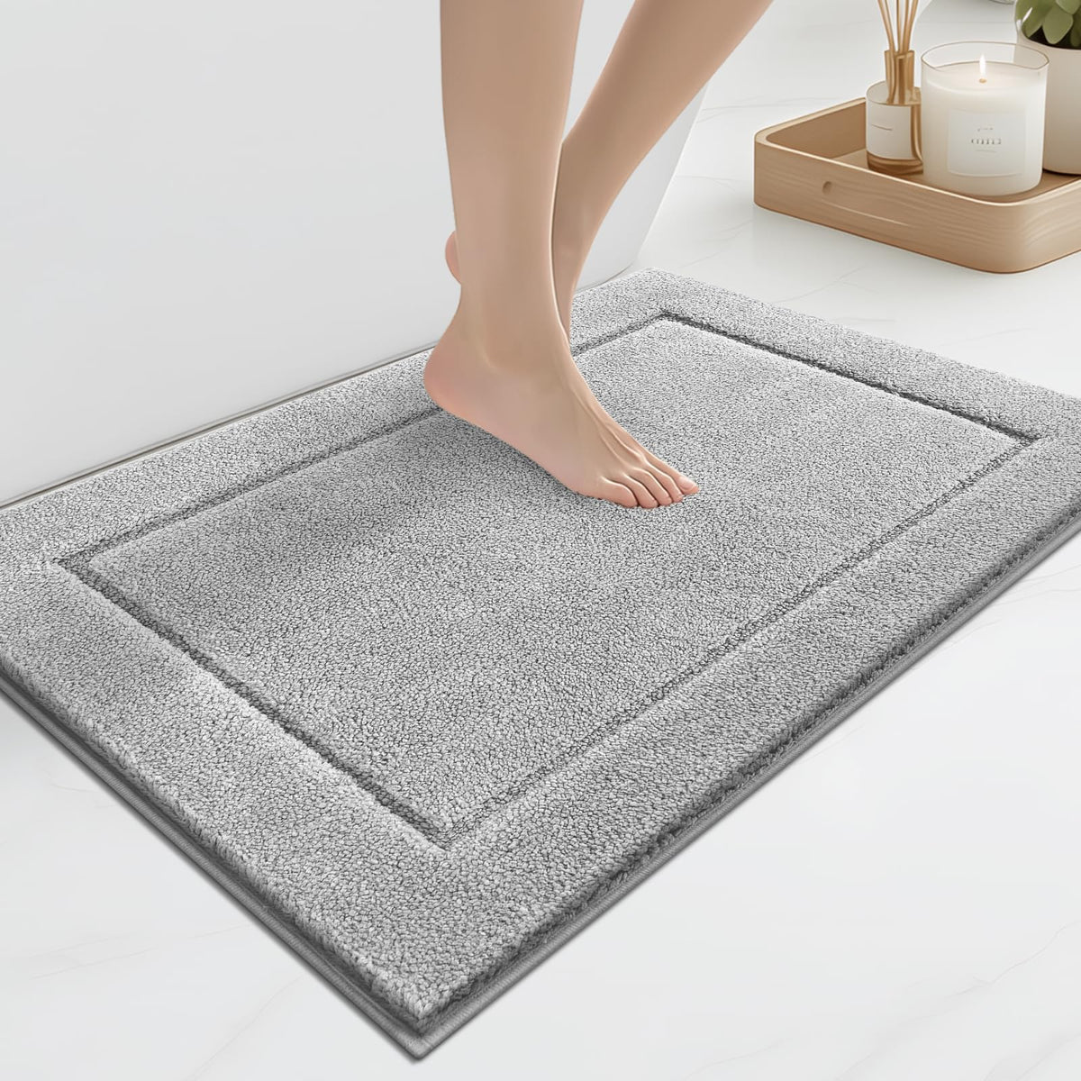 anllugs Bathroom Rugs, Non-Slip Bath Rugs, 24" x 60", Grey