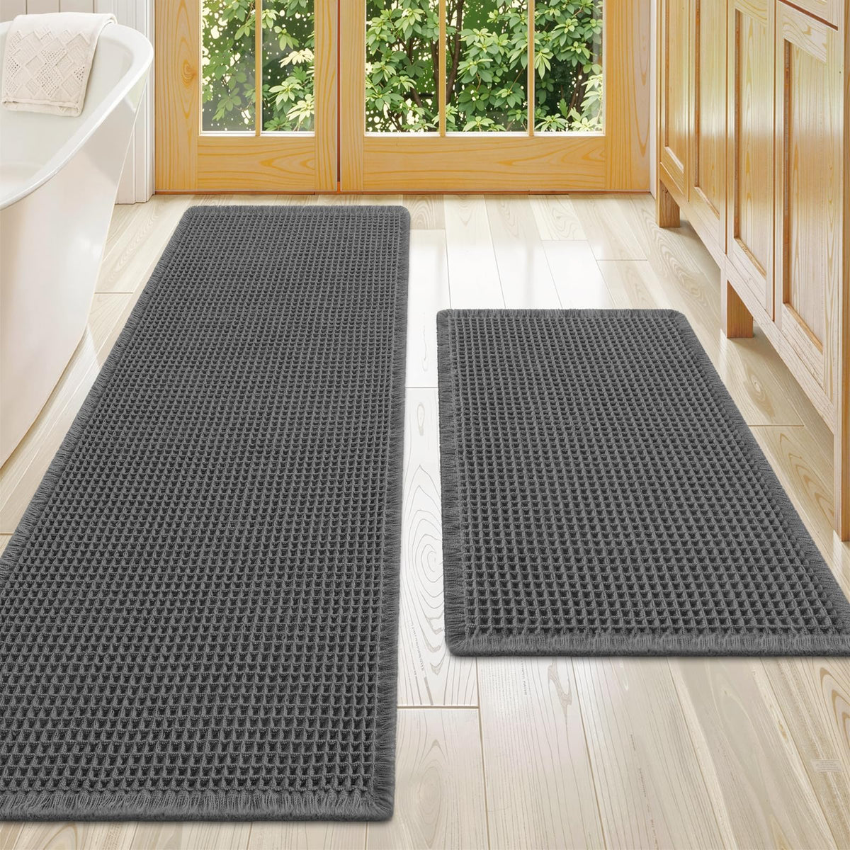 Smiry Waffle Bathroom Rugs Sets 2 Piece (30x20+24x16, Brown)