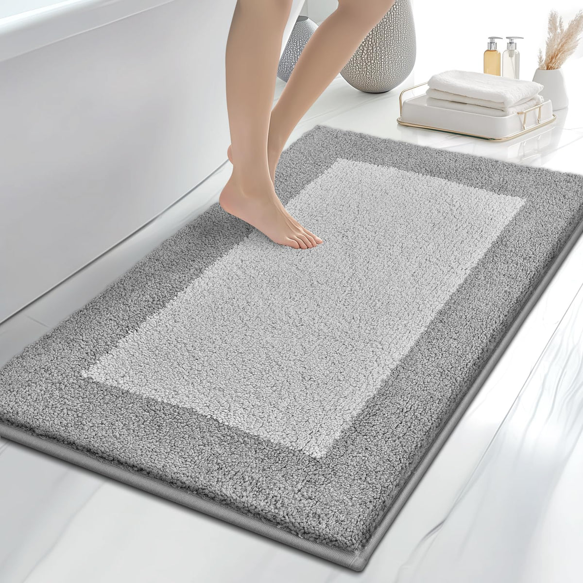 anllugs Bathroom Rugs, 20" x 30" Soft Bath Rugs, Olive Green & Green