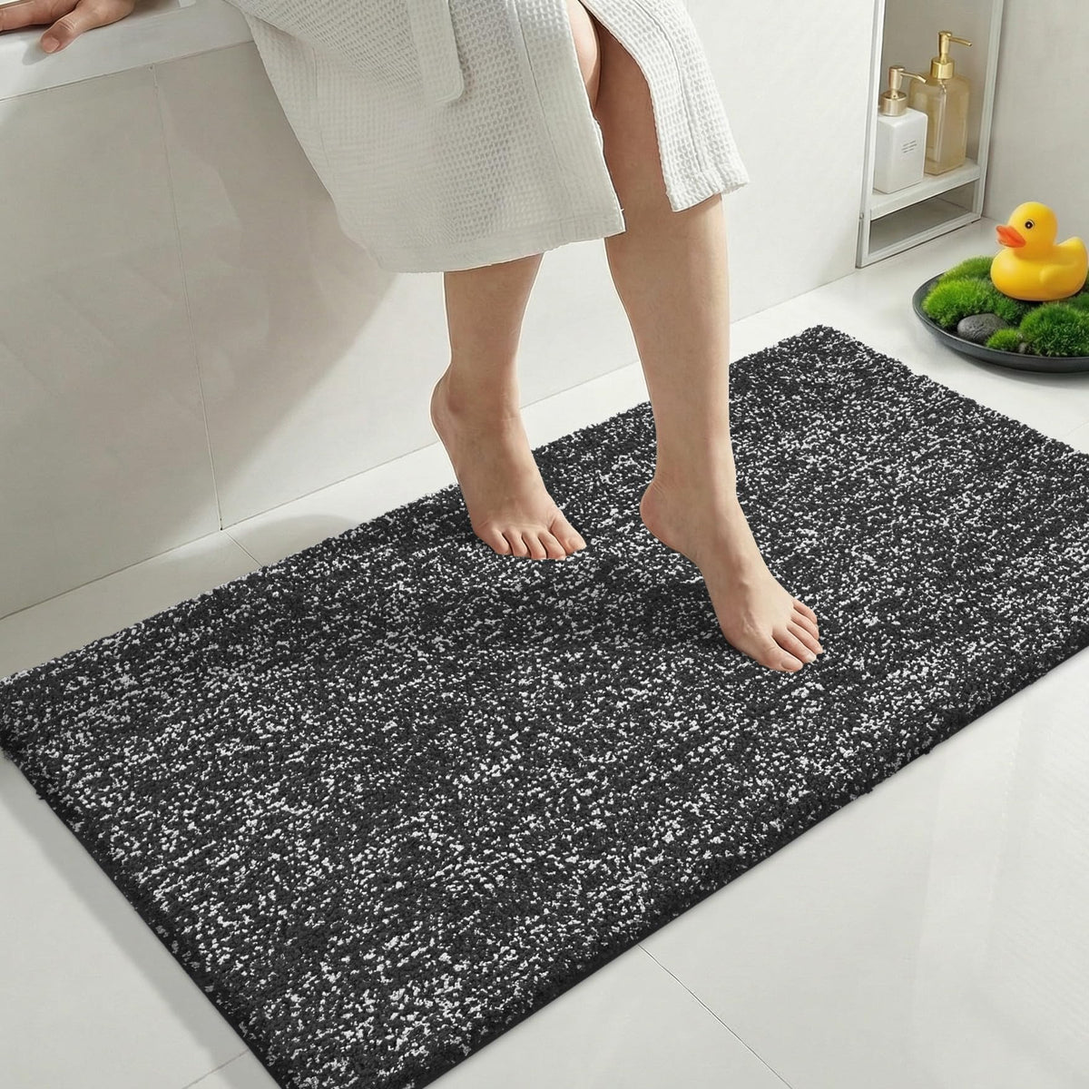 Yimobra Non Slip Machine Washable Bathroom Rug 32x20 Light Blue and White