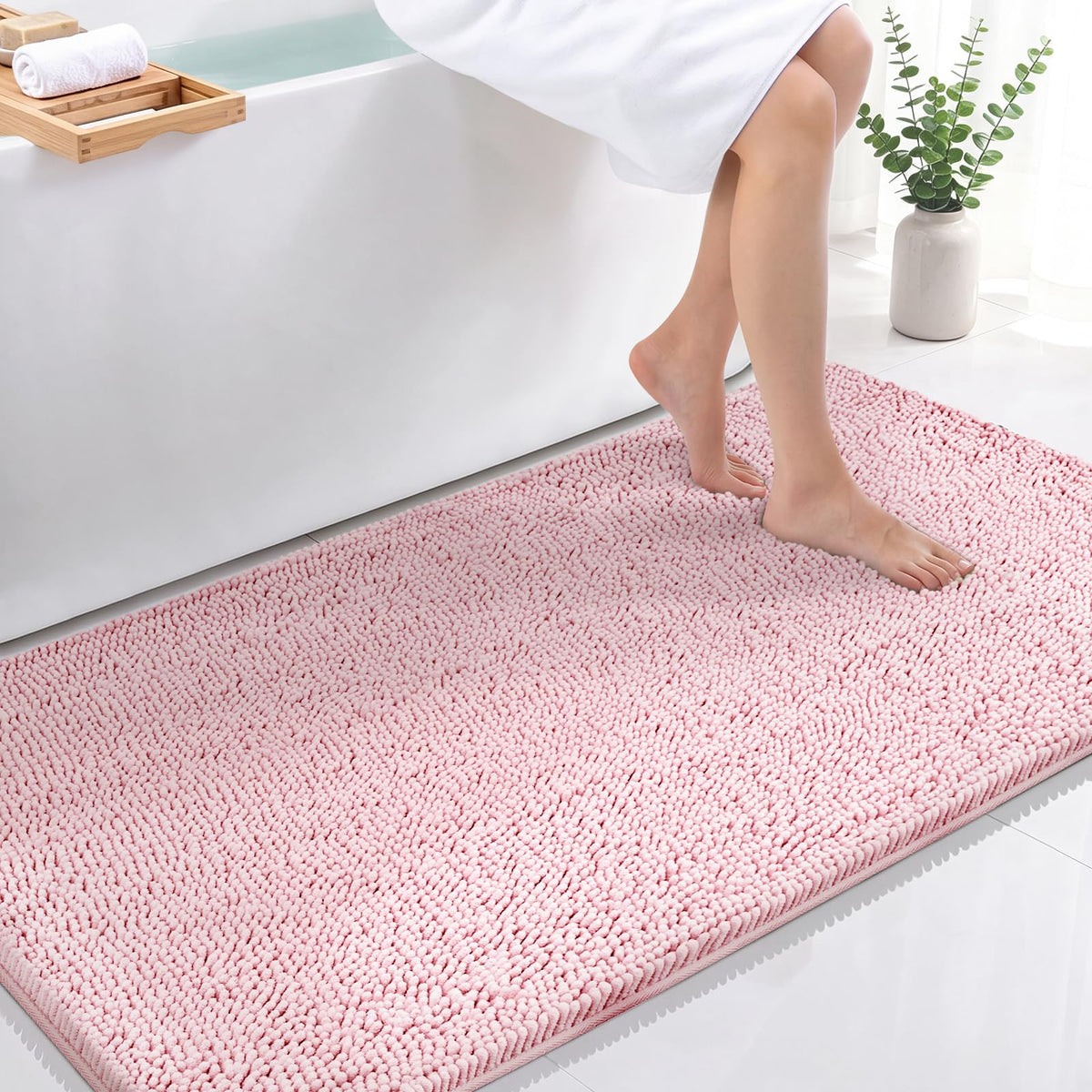 Bcoimo Small Bath Rug Mat,24x17 Extra Soft Chenille Lavender Bathroom Mats