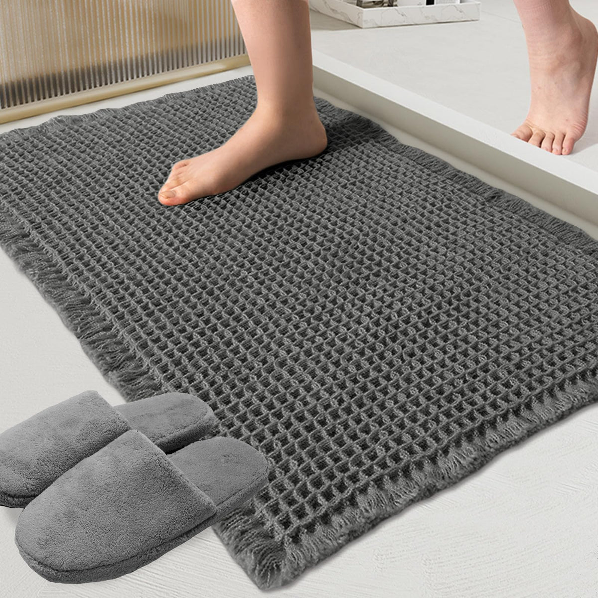 ZALL Waffle Bath Mat,Dark Green Super Absorbent Non Slip Bathroom Rug,17x24inch,Machine Washable Ultra Soft Floor Mats