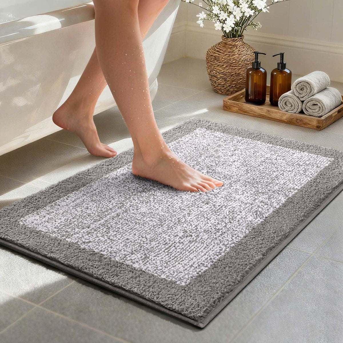 48x24 Long Bathroom Rugs Non Slip Washable, Soft Absorbent Bath Mat Blue