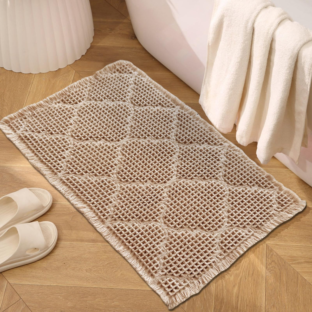 ZALL Waffle Bath Mat,Dark Green Super Absorbent Non Slip Bathroom Rug,17x24inch,Machine Washable Ultra Soft Floor Mats