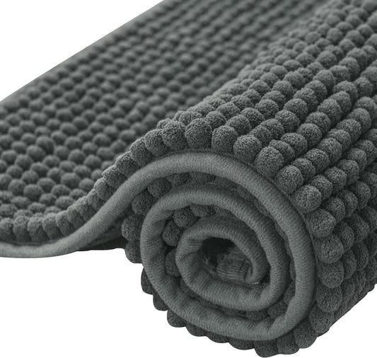 SUBRTEX Bathroom Rugs, 20" x 32" Chenille Bath Rug Soft Short Plush Bath Mat Soft Shower Mat Water Absorbent Shower Mat Quick Dry Machine Washable, Gray