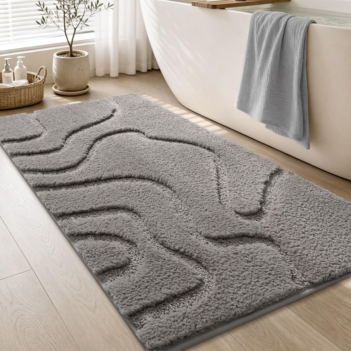 YIHOUSE Soft Bathroom Rugs 24" x 36", Non-Slip Absorbent Bath Mat, Beige