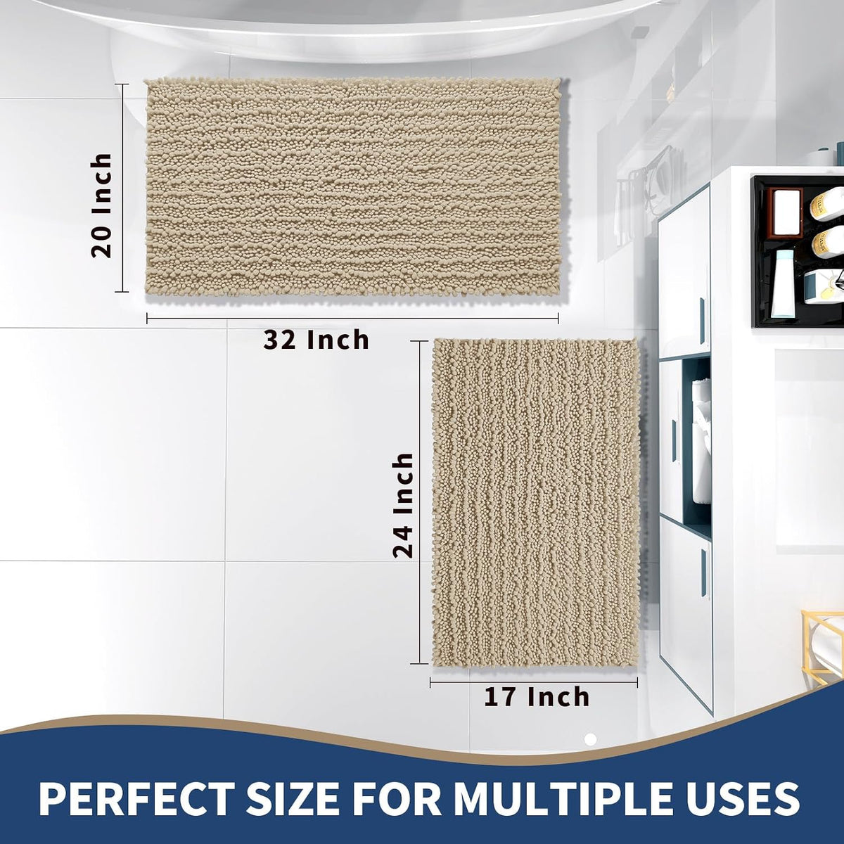 Yimobra Bathroom Rugs Sets 2 Piece, Super Absorbent Bath Mat Set,Pale Khaki