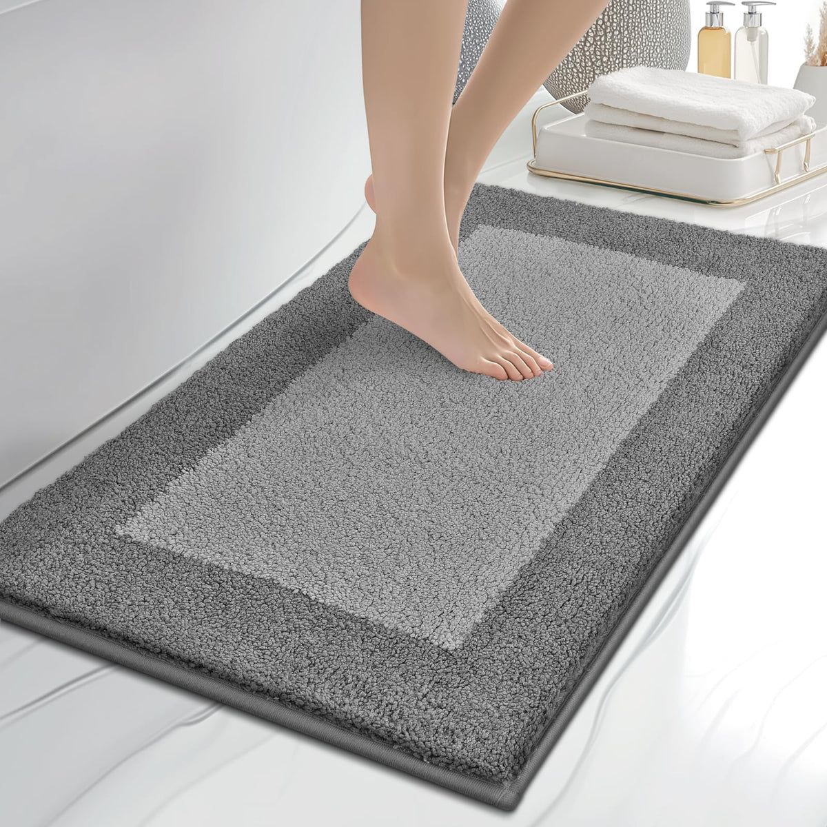 anllugs Bathroom Rugs, 20" x 30" Soft Bath Rugs, Olive Green & Green