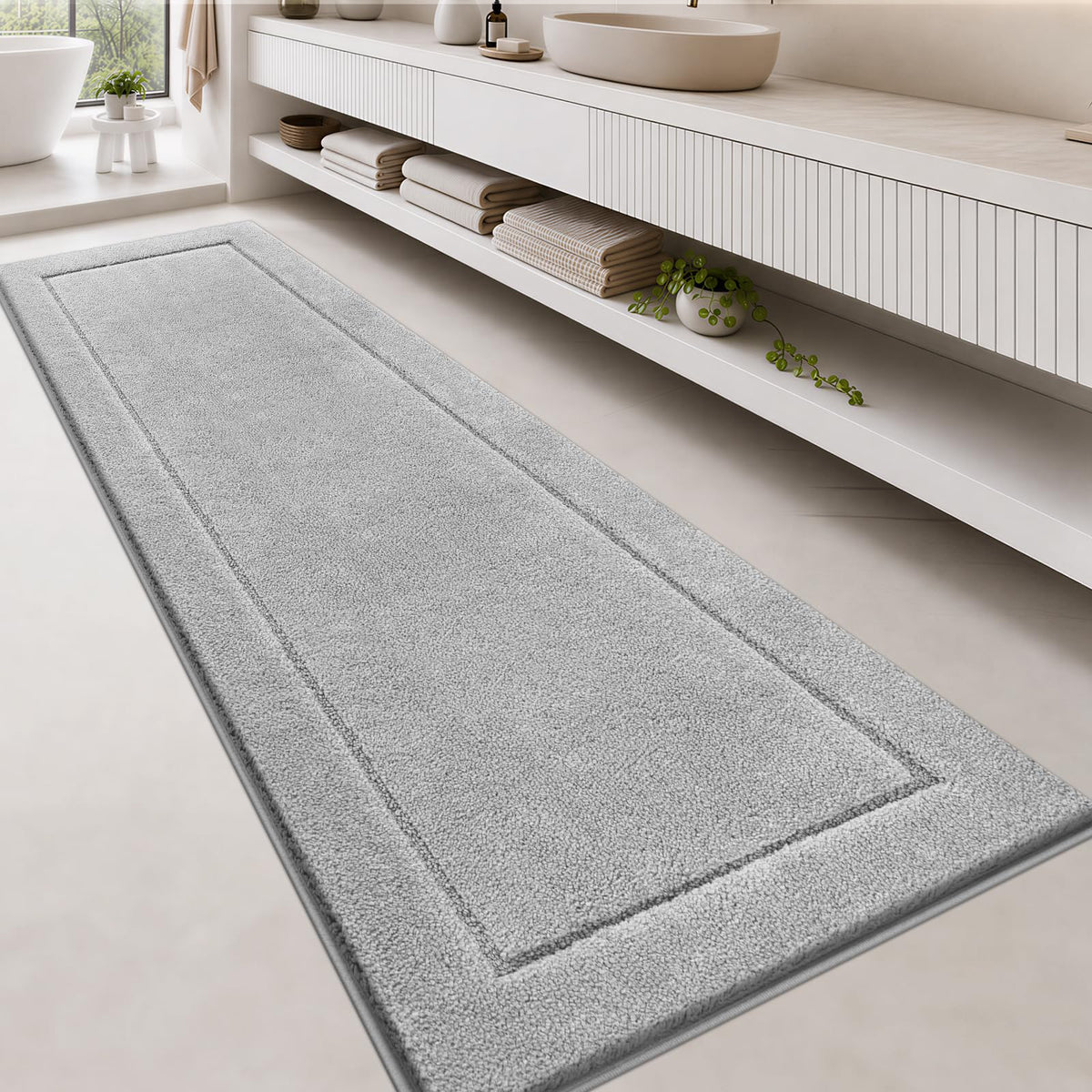 anllugs Bathroom Rugs, Non-Slip Bath Rugs, 24" x 60", Grey