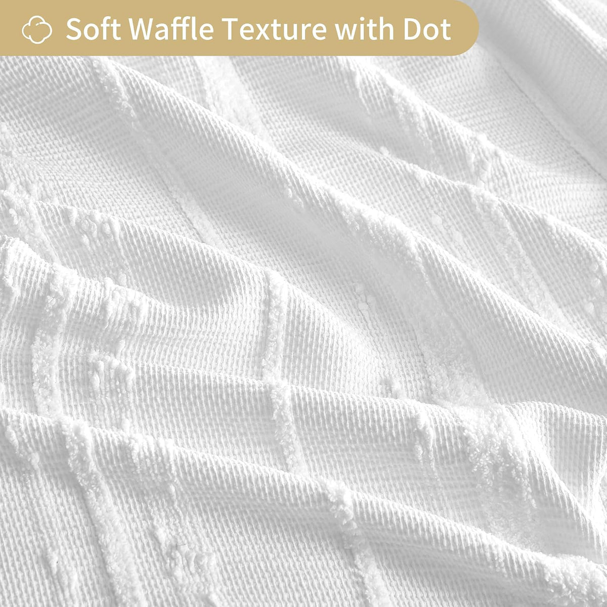 White Shower Curtain Boho, Textured Shower Curtain Cotton Blend Waffle Weave Stripe Fabric Shower Curtains for Bathroom, Hotel, Washable, 72 x 72