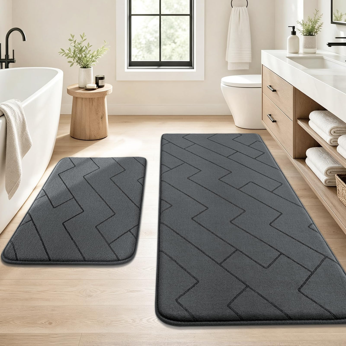 YIHOUSE 3 Piece Bathroom Rug Set - Soft Memory Foam Bath Mat, Dark Grey