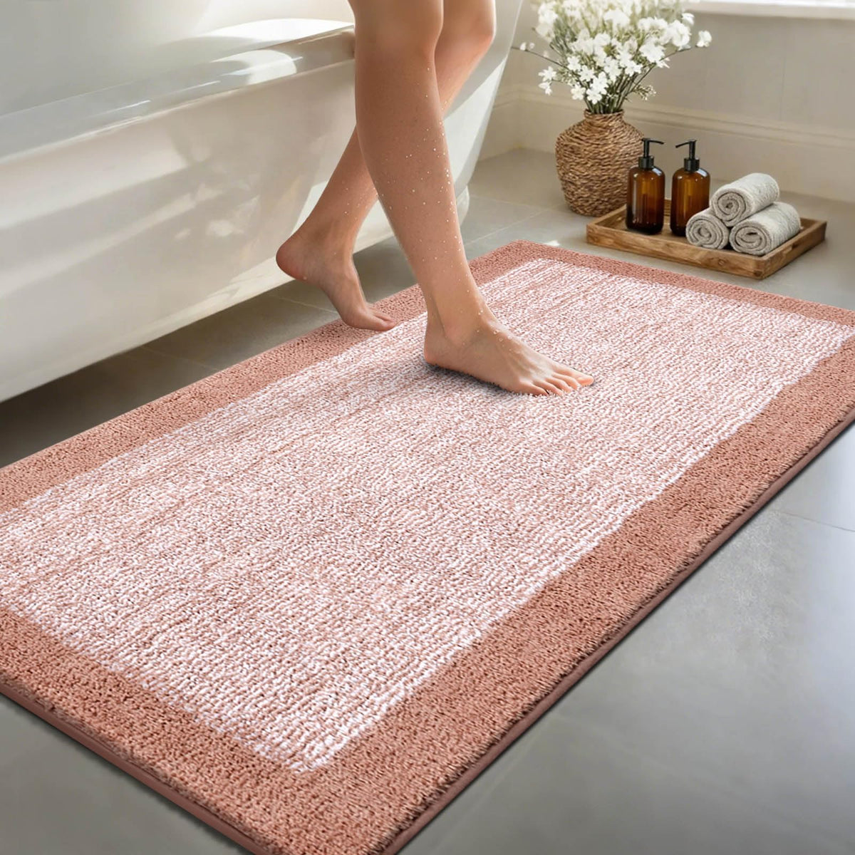 48x24 Long Bathroom Rugs Non Slip Washable, Soft Absorbent Bath Mat Blue