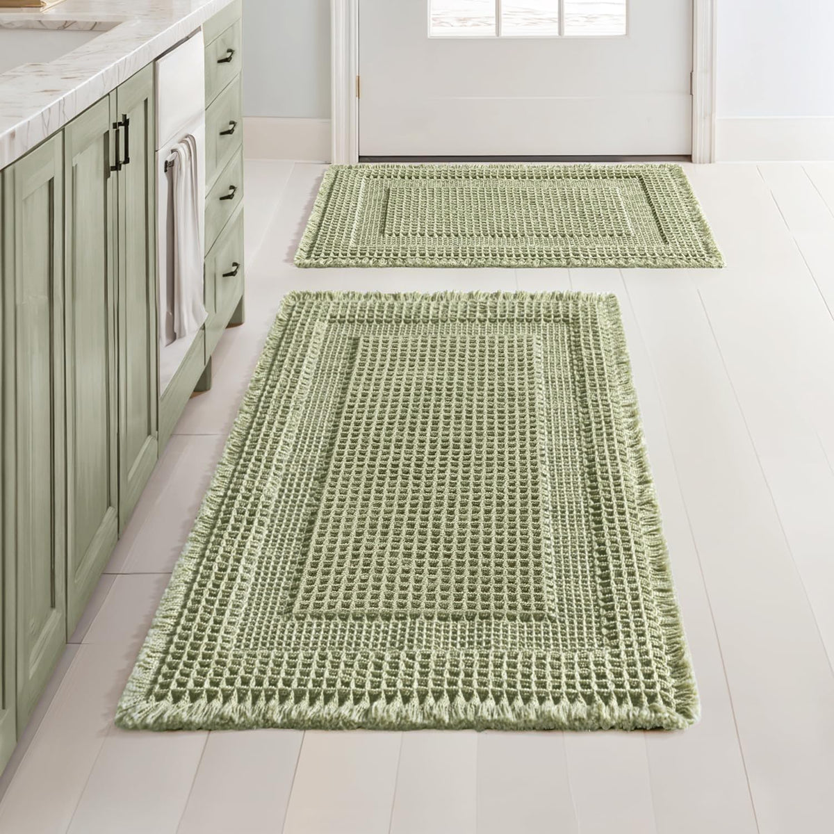 MIULEE Set of 2 Waffle Bathroom Rugs Brown&Cream Boho Bath Mat 17x24+18x30