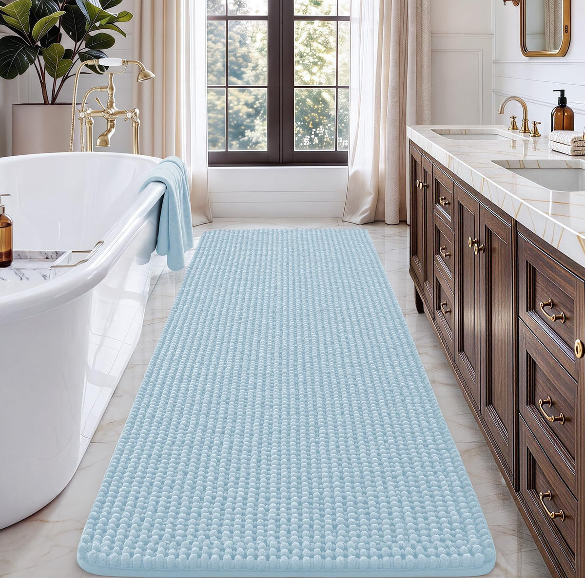 Ophanie Grey Bathroom Rugs 30x20, Soft Chenille Bath Mat, Non Slip Absorbent Quick Dry Light Gray Mats, Machine Washable Thick Small Area Rug Sets,Grip Bathmat for Shower,Toilet,Sink and Indoor Floor