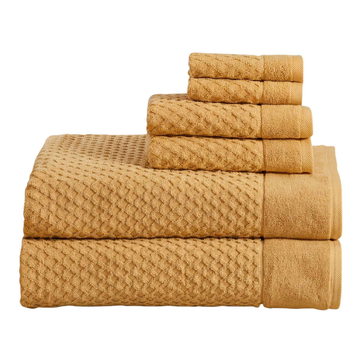 Great Bay Home Bath Towels - 100% Cotton 6 Piece Towel Set - Diamond Waffle Weave - Absorbent, Durable, Quick-Dry Towels for Bathroom (Marigold)