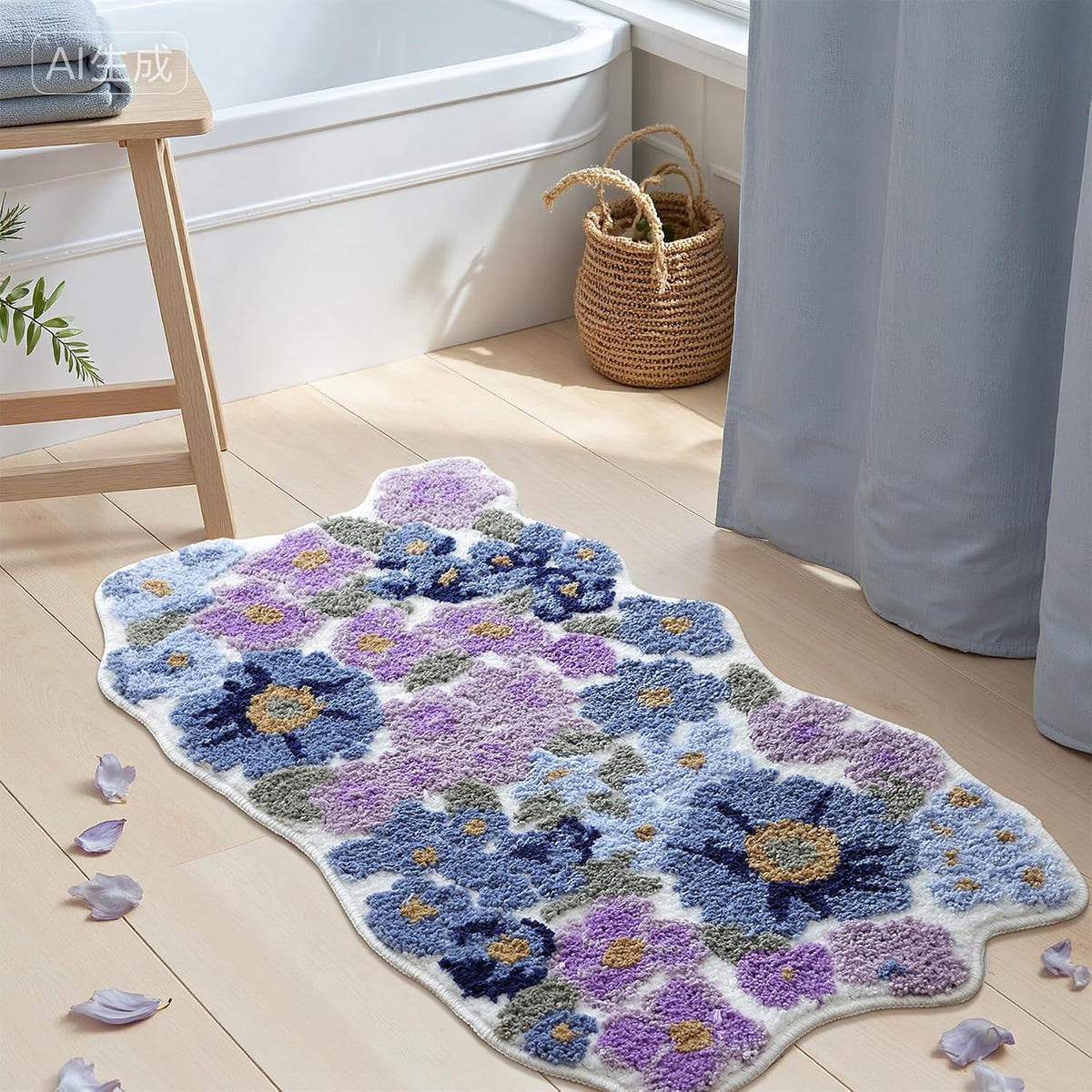 TRUEDAYS Floral Bath Mat, Cute Bath Mat for Bathroom, 32'' x 20'', Purple