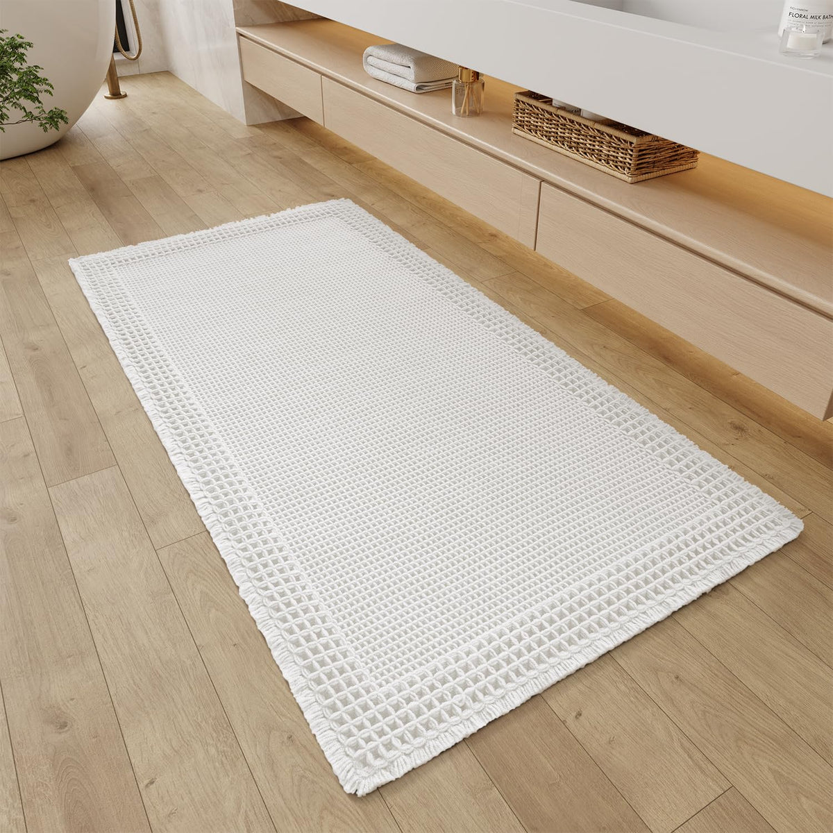 RESARE Waffle Bath Mat for Bathroom, Non Slip Bathroom Rugs 17"x24" Green