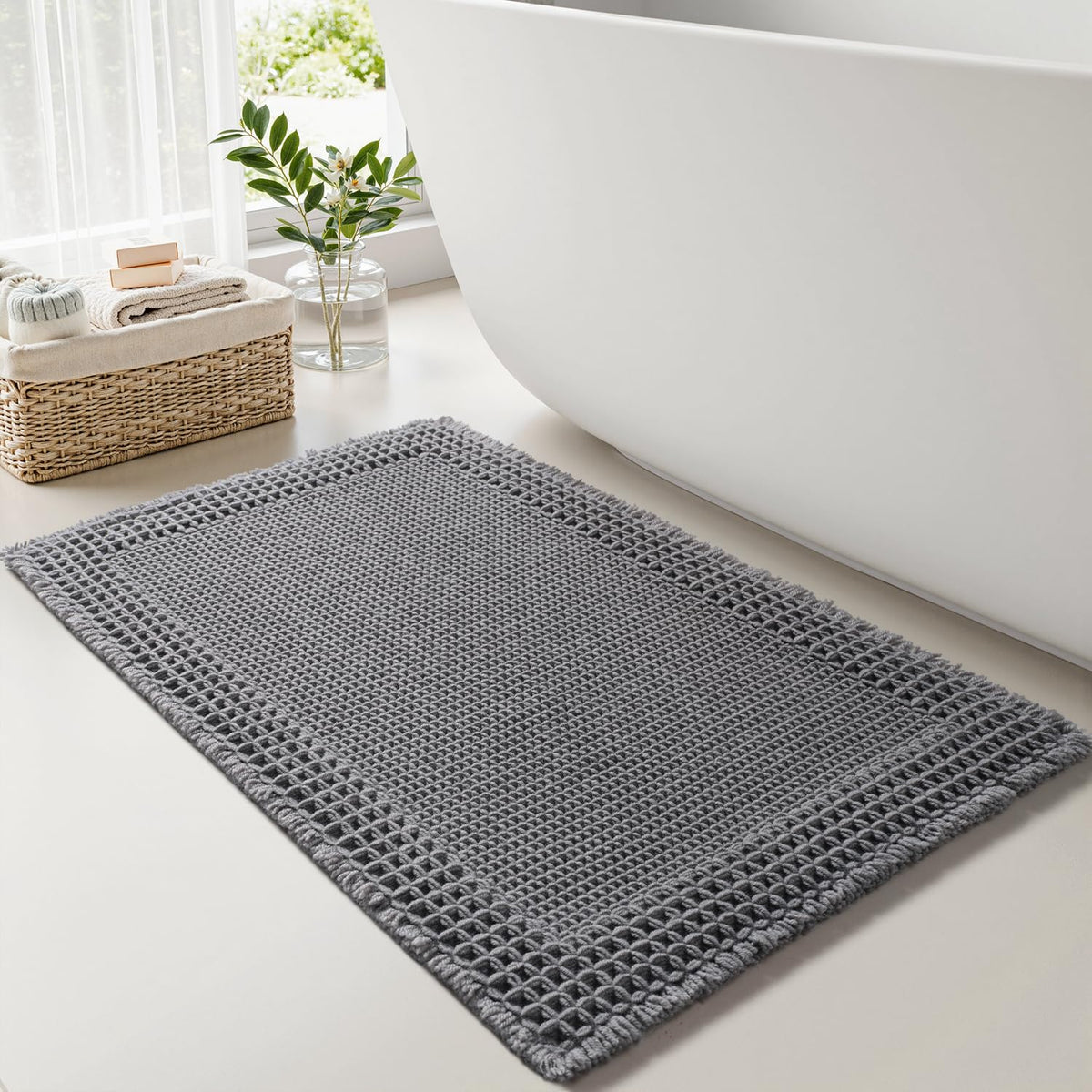 RESARE Waffle Bath Mat for Bathroom, Non Slip Bathroom Rugs 17"x24" Green