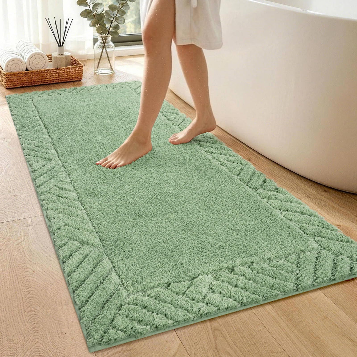 48x17 Long Bathroom Runner Rugs Beige, Non Slip Washable Bath Rugs