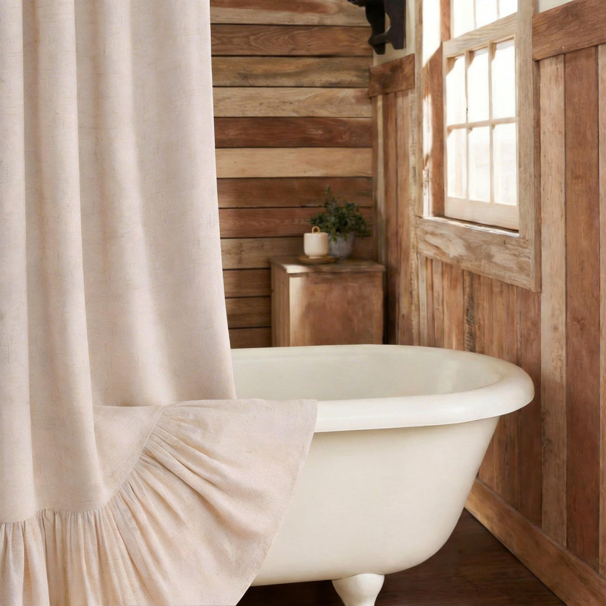 Farmhouse Shower Curtain Ruffle Linen Beige 72" W x 72" L