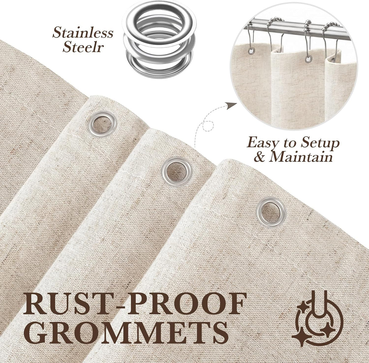 Seasonwood Linen Shower Curtain Farmhouse Bathroom Decor 72x96 Inches