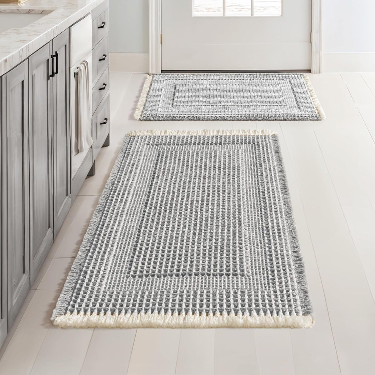 MIULEE Set of 2 Waffle Bathroom Rugs Brown&Cream Boho Bath Mat 17x24+18x30