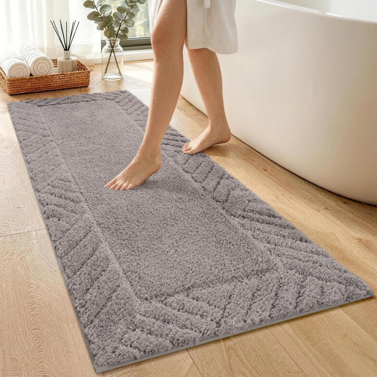48x17 Long Bathroom Runner Rugs Beige, Non Slip Washable Bath Rugs