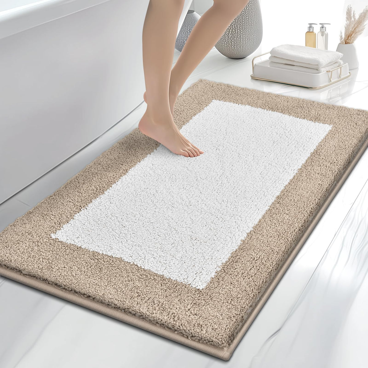 anllugs Bathroom Rugs, 20" x 30" Soft Bath Rugs, Olive Green & Green