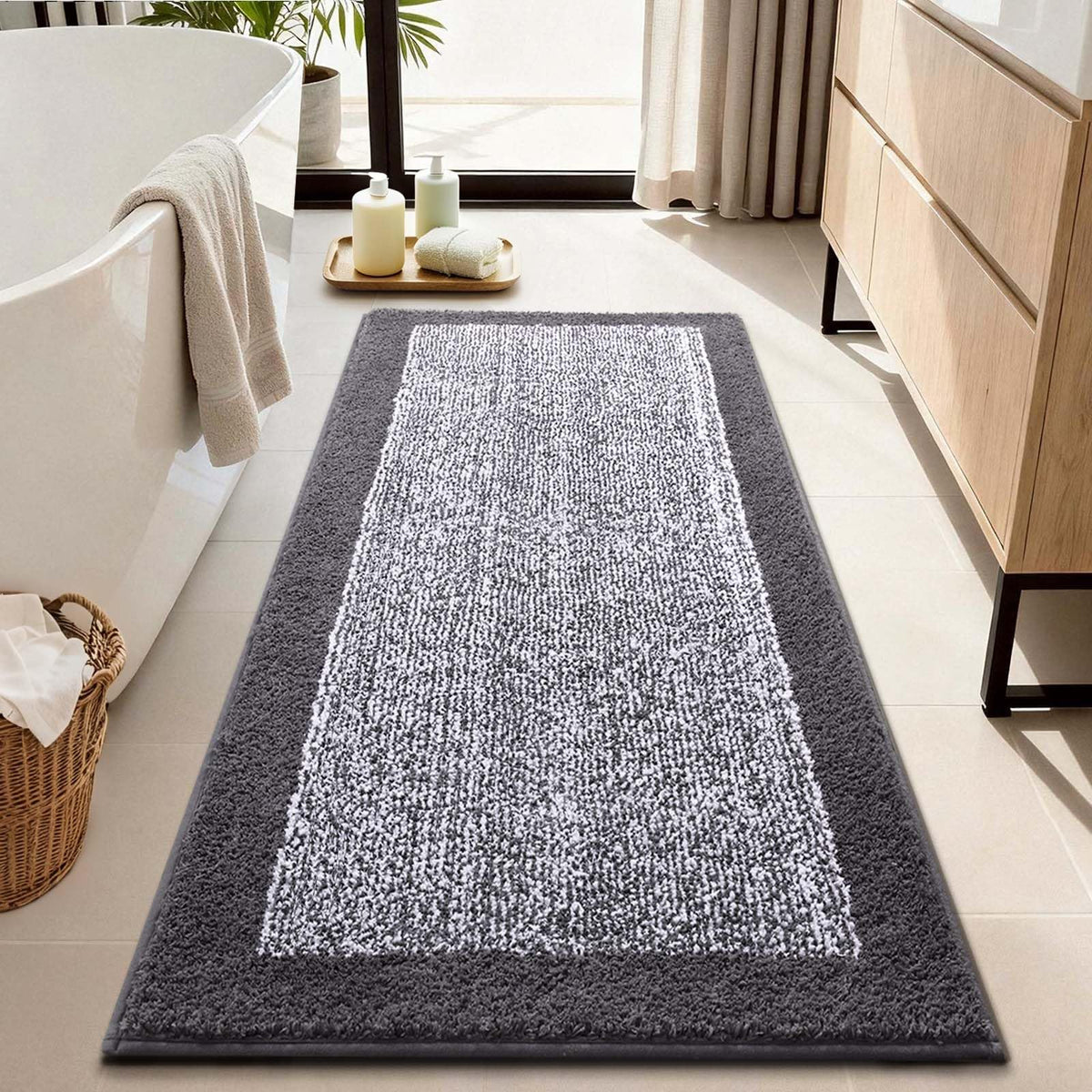 48x24 Long Bathroom Rugs Non Slip Washable, Soft Absorbent Bath Mat Blue