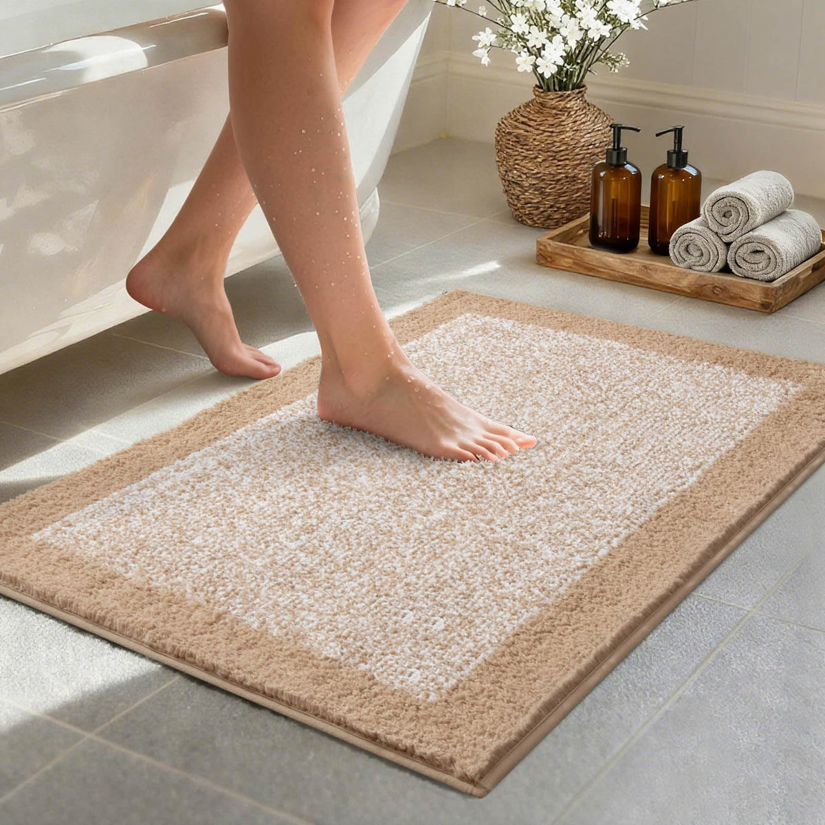 48x24 Long Bathroom Rugs Non Slip Washable, Soft Absorbent Bath Mat Blue