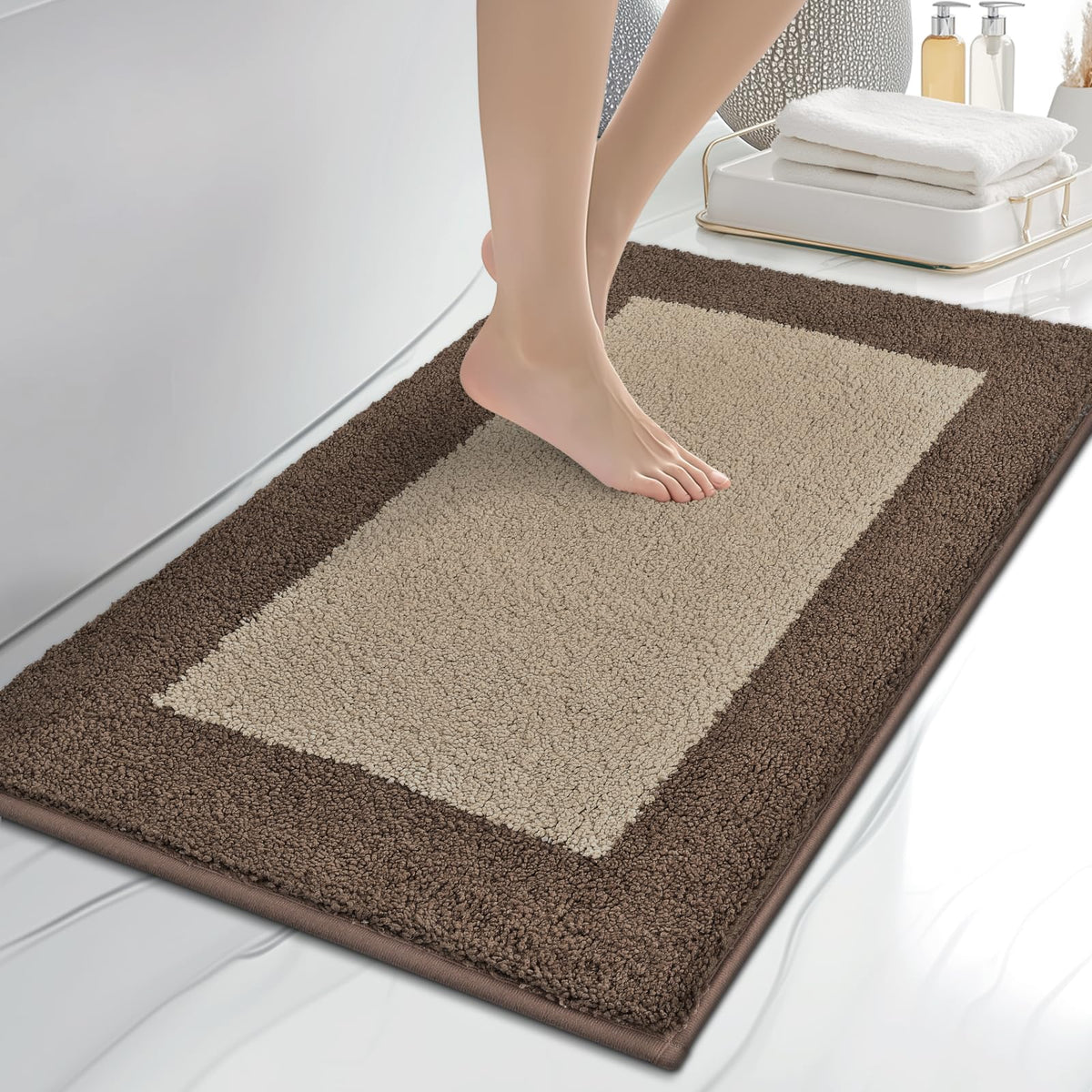 anllugs Bathroom Rugs, 20" x 30" Soft Bath Rugs, Olive Green & Green