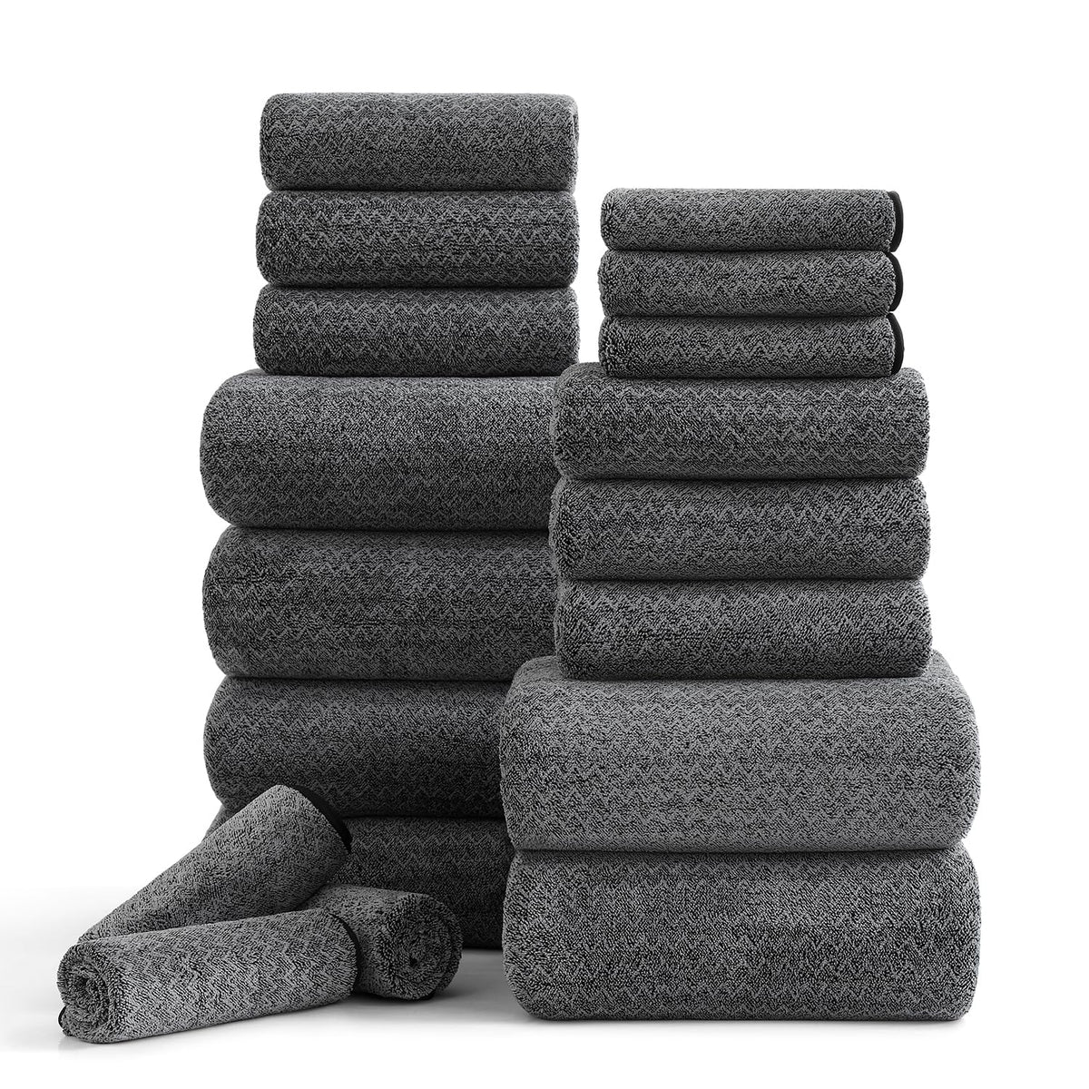 18 Piece Bath Towels Set,100% Microfiber Family Bathroom Towel with Hanging Loops-6 Bath Towels,6 Hand Towels,6 Washcloths,Quick Dry Highly Absorbent Shower Towel for Bathroom,Hotel,Spa-Dark Purple