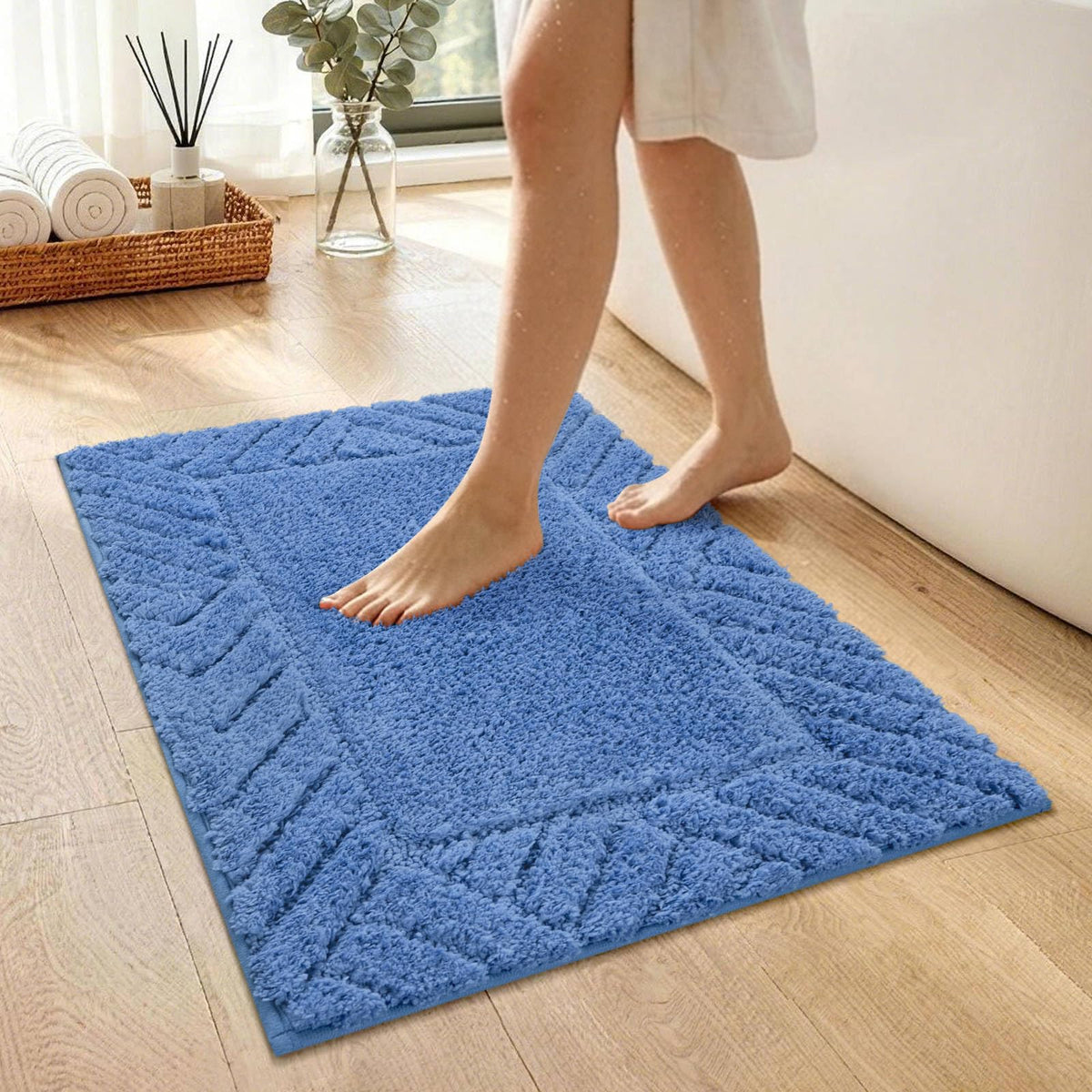 48x17 Long Bathroom Runner Rugs Beige, Non Slip Washable Bath Rugs