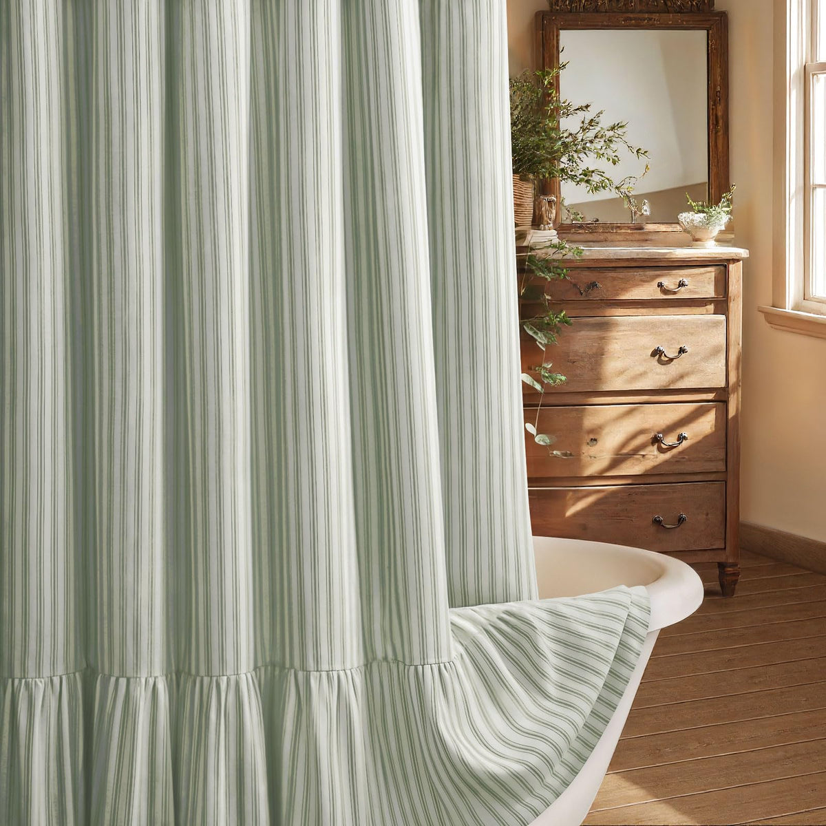 Farmhouse Shower Curtain Ruffle Linen Beige 72" W x 72" L