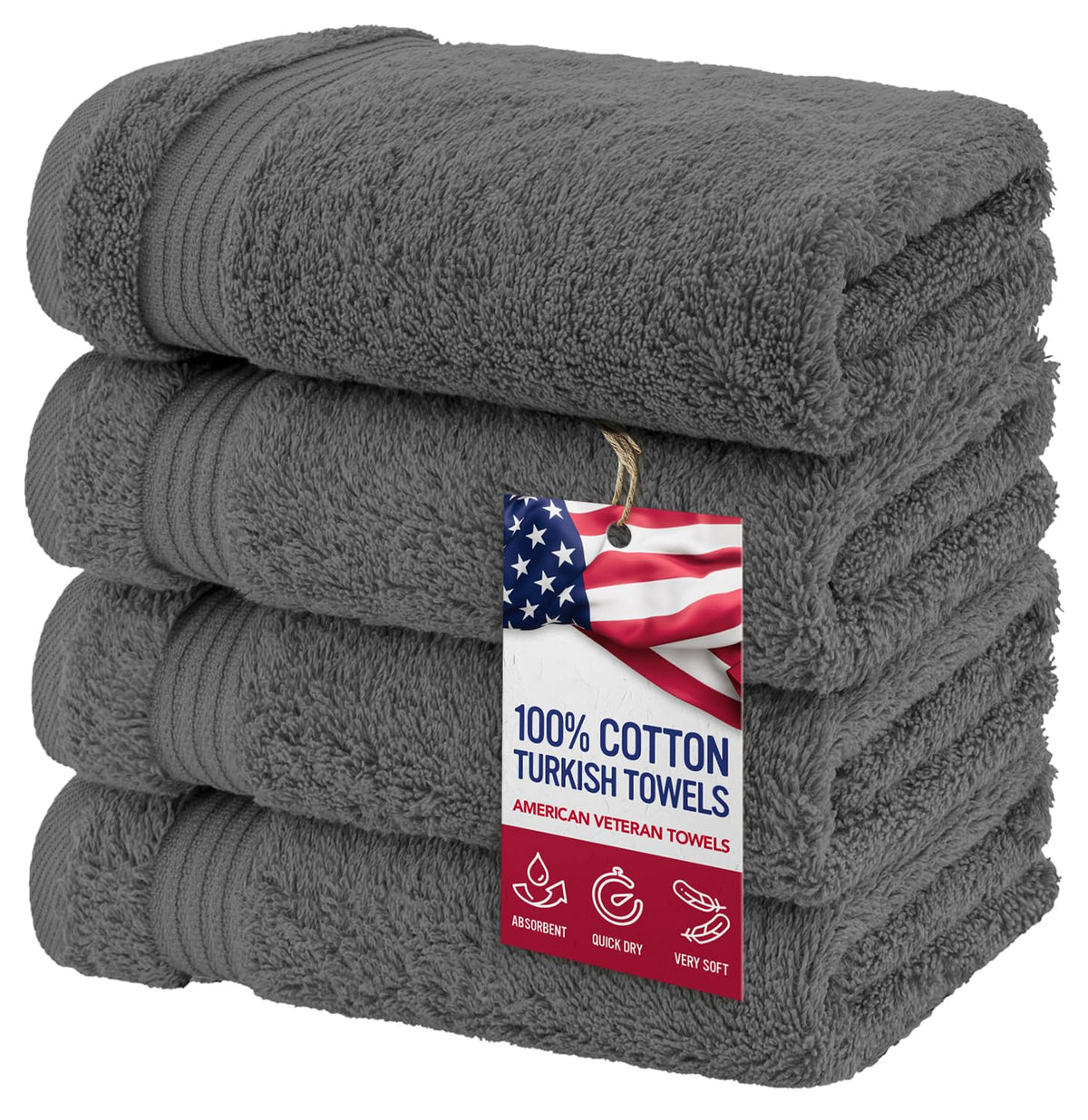 American Veteran Towel, Hand Towels for Bathroom Set of 4, 100% Cotton Turkish Hand Towel Sets, Soft Hand Face Towels, Navy Blue Hand Towels