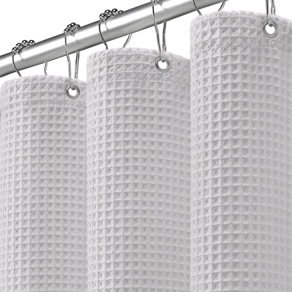 White Waffle Weave Shower Curtain 258GSM Heavyweight Cotton Fabric 72Wx72L